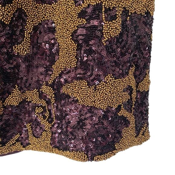 Club Monaco Gold Burgundy Beaded Sequin Mini Skirt size 6 - Picture 2 of 7